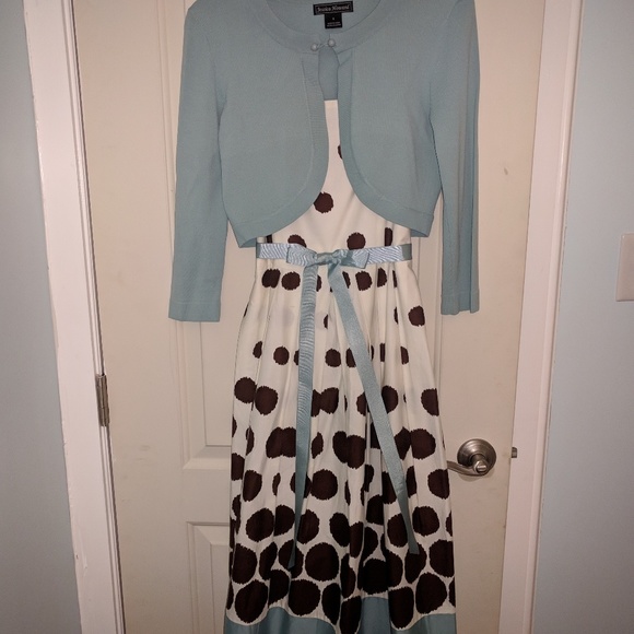 Jessica Howard Dress w Cardigan Cream Polka Dots - Picture 1 of 3